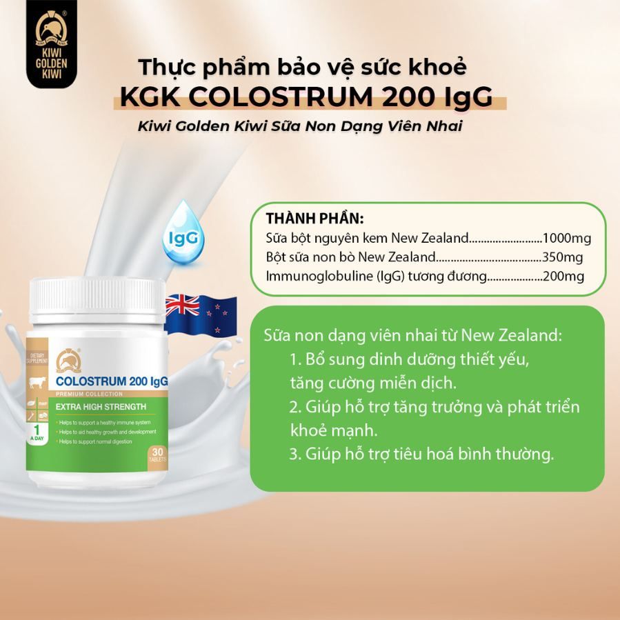  Viên Nhai Sữa Non KGK Colostrum premium 200 igG Hàm lượng kháng thể cao 
