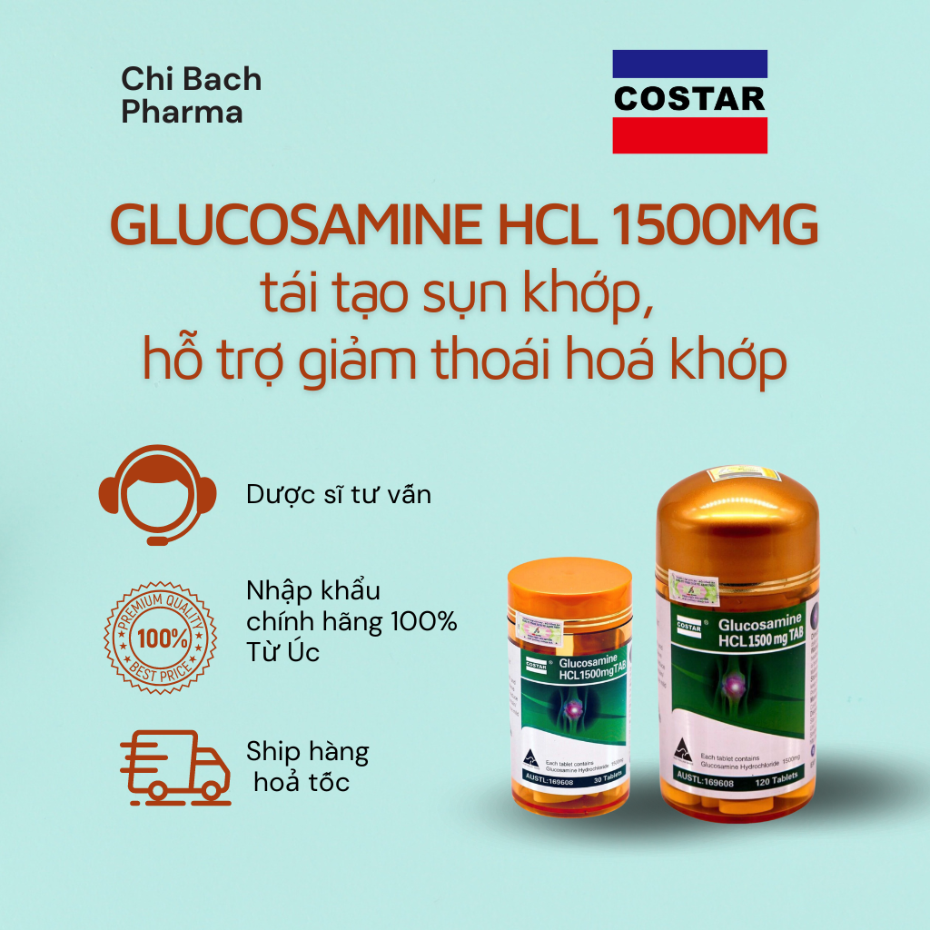 VIÊN UỐNG COSTAR GLUCOSAMINE HCL 1500MG, BỔ KHỚP CỦA COSTAR NHẬP KHẨU