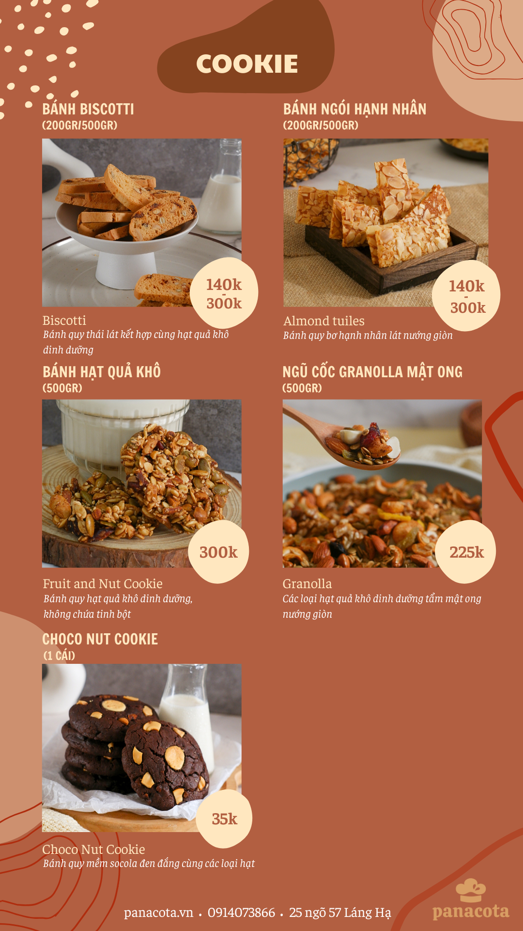 Menu bánh tươi mỗi ngày – Tiệm bánh Panacota