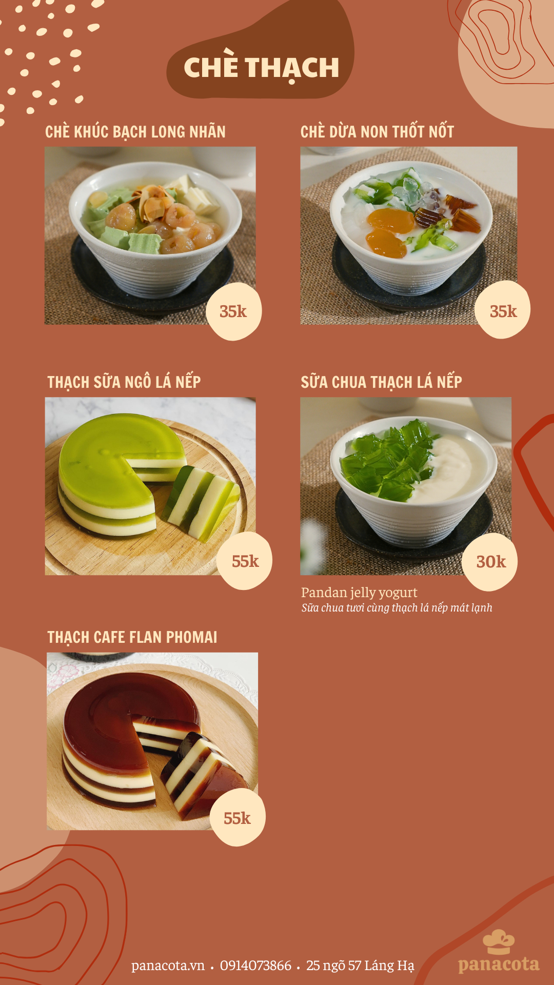 Menu bánh tươi mỗi ngày – Tiệm bánh Panacota