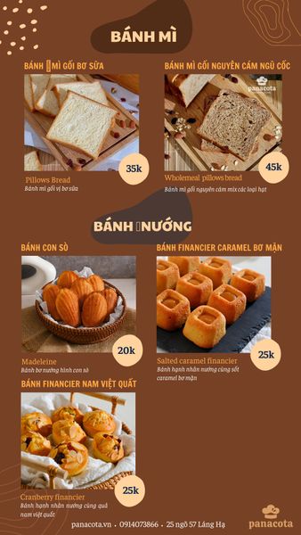 Menu bánh tươi mỗi ngày