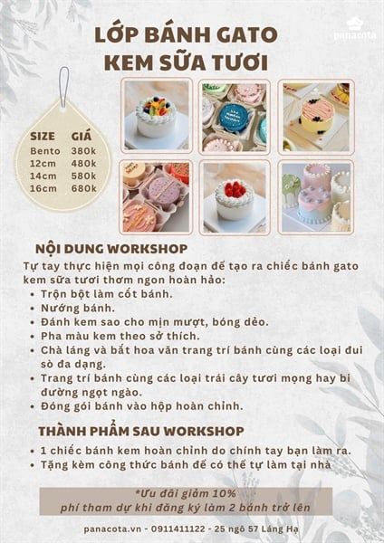 LỚP BÁNH GATO KEM SỮA TƯƠI BENTO