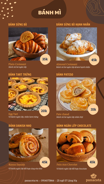 Menu bánh tươi mỗi ngày