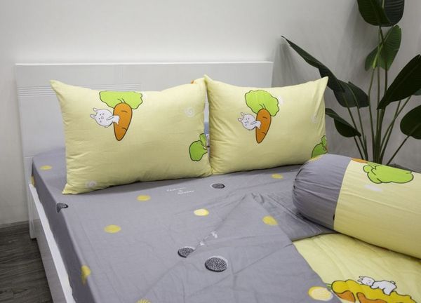 BỘ DRAP GIƯỜNG COTTON CM CÀ RỐT VÀNG - NGỌC HẠNH BEDDING