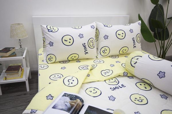 BỘ DRAP GIƯỜNG COTTON CM MẶT CƯỜI - NGỌC HẠNH BEDDING