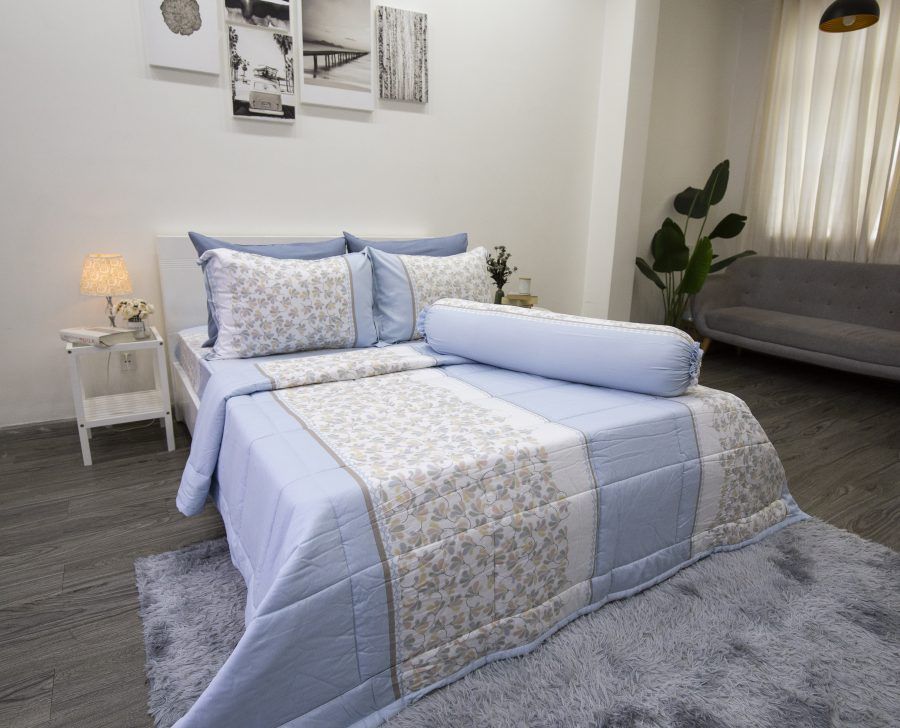  Bộ Drap Giường tencel lụa Sọc Xanh Biển Bông Nhí - Ngọc Hạnh Bedding 