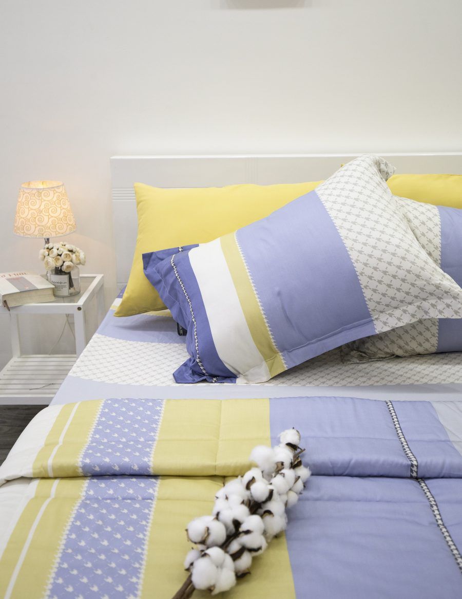  Bộ drap giường tencel lụa Sọc Tím Vàng - Ngọc Hạnh Bedding 
