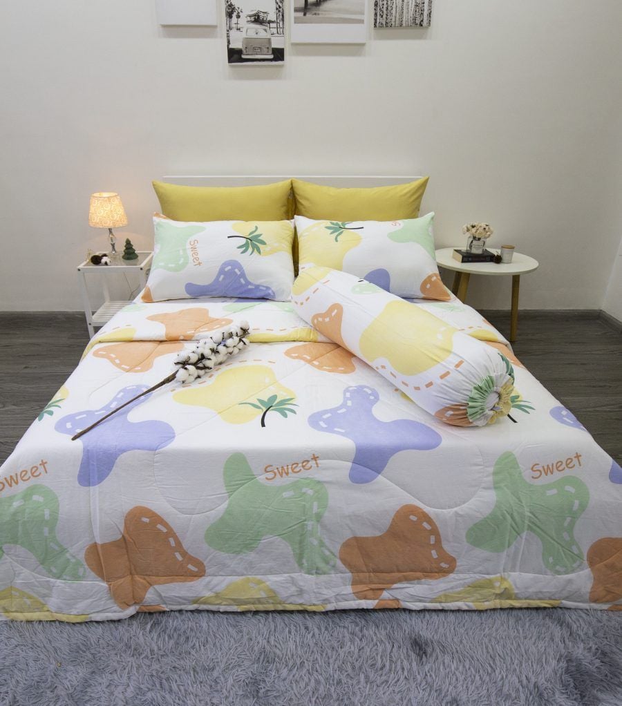  BỘ DRAP GIƯỜNG COTTON CM MẢNH GHÉP SWEET nệm 5cm 10cm 15cm - NGỌC HẠNH BEDDING 