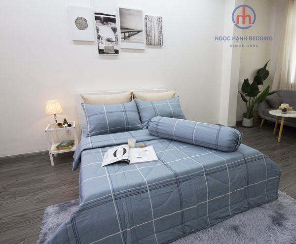 BỘ DRAP GIƯỜNG COTTON CM CARO XANH LÁ MẠ - NGỌC HẠNH BEDDING