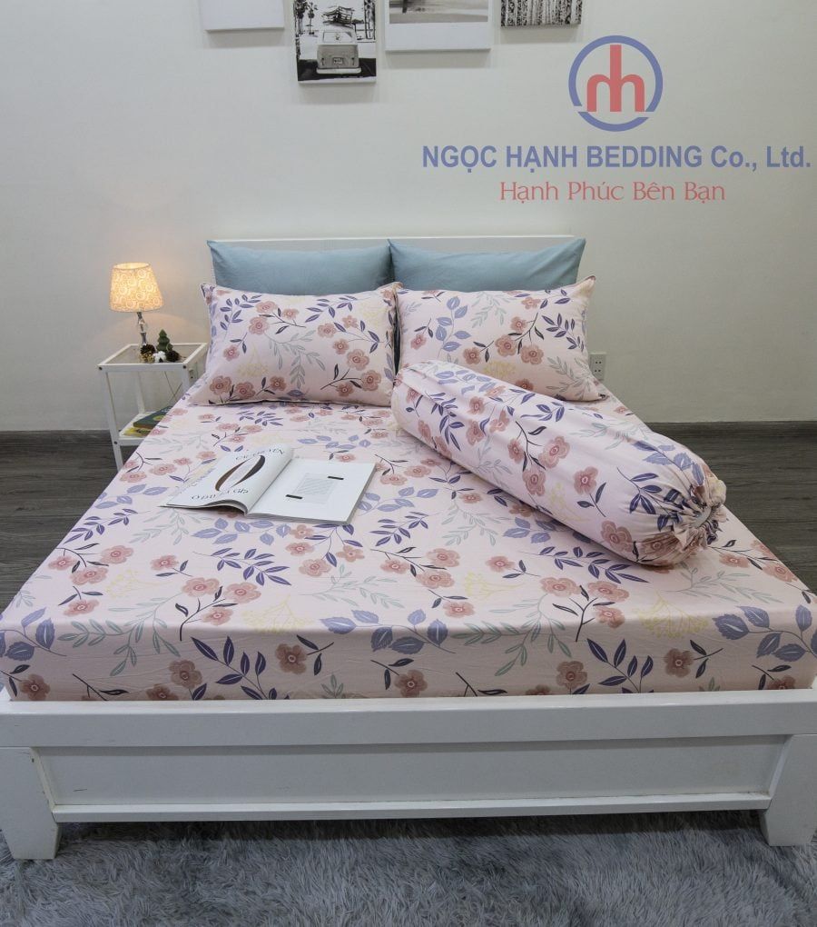  BỘ DRAP GIƯỜNG COTTON CM HỒNG HOA NHÍ - NGỌC HẠNH BEDDING 