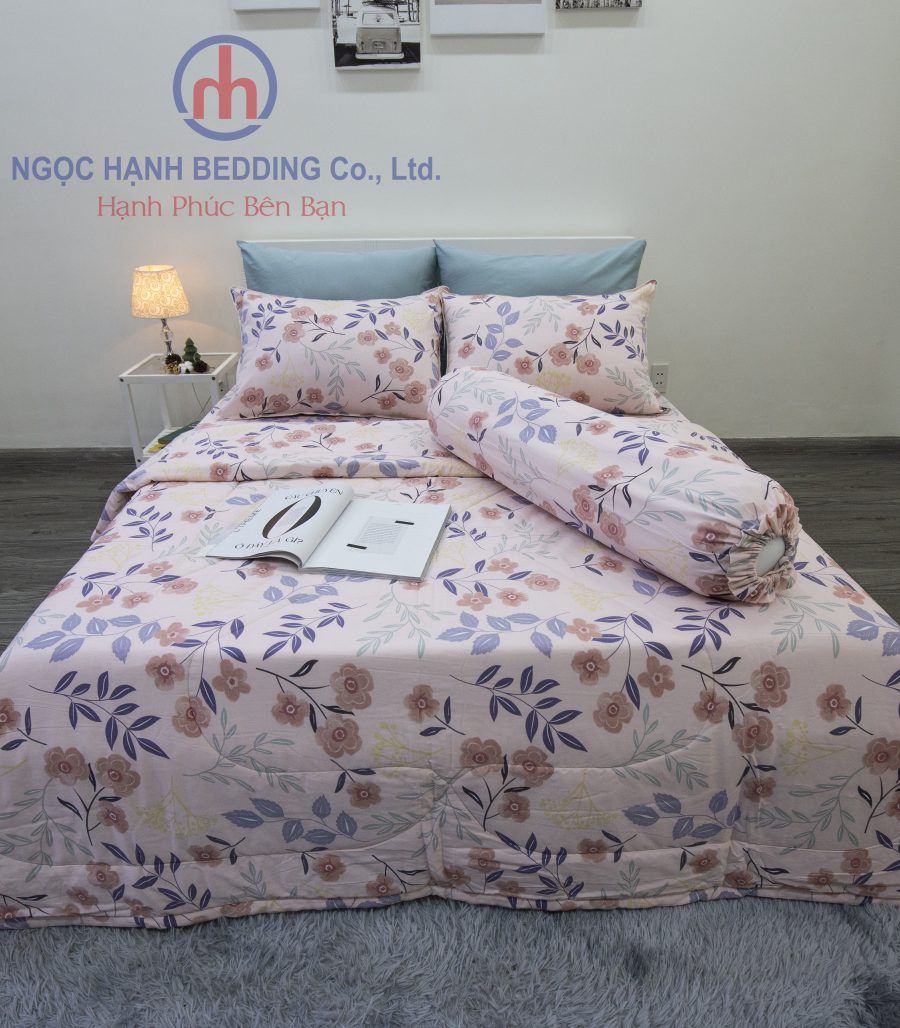  BỘ DRAP GIƯỜNG COTTON CM HỒNG HOA NHÍ - NGỌC HẠNH BEDDING 