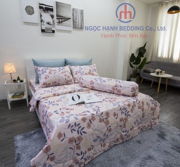 BỘ DRAP GIƯỜNG COTTON CM HỒNG HOA NHÍ - NGỌC HẠNH BEDDING