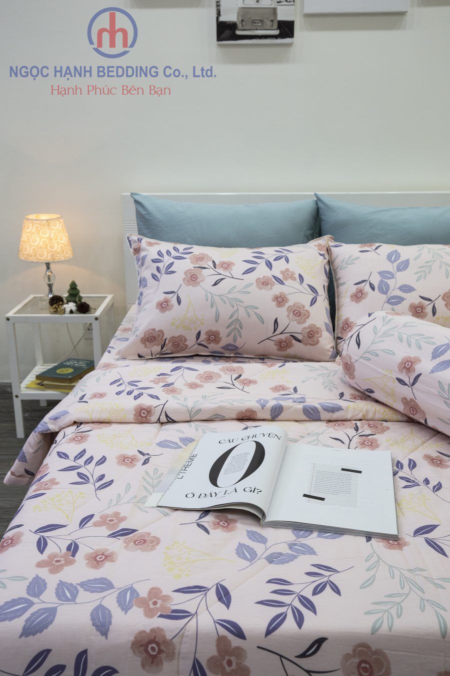  BỘ DRAP GIƯỜNG COTTON CM HỒNG HOA NHÍ - NGỌC HẠNH BEDDING 