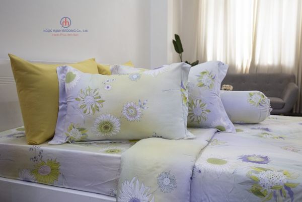 Bộ Drap Giường Tencel lụa 80s Bông Cúc Vàng - Drap Tencel Cao Cấp Ngọc Hạnh