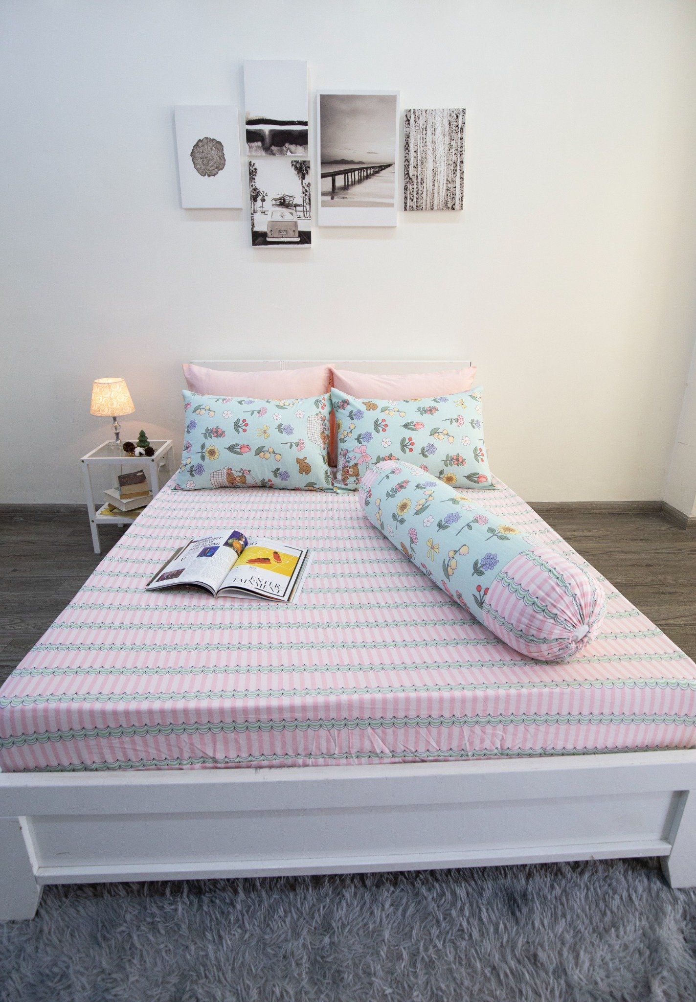  BỘ DRAP GIƯỜNG COTTON CM XANH MINT VƯỜN HOA - NGỌC HẠNH BEDDING 