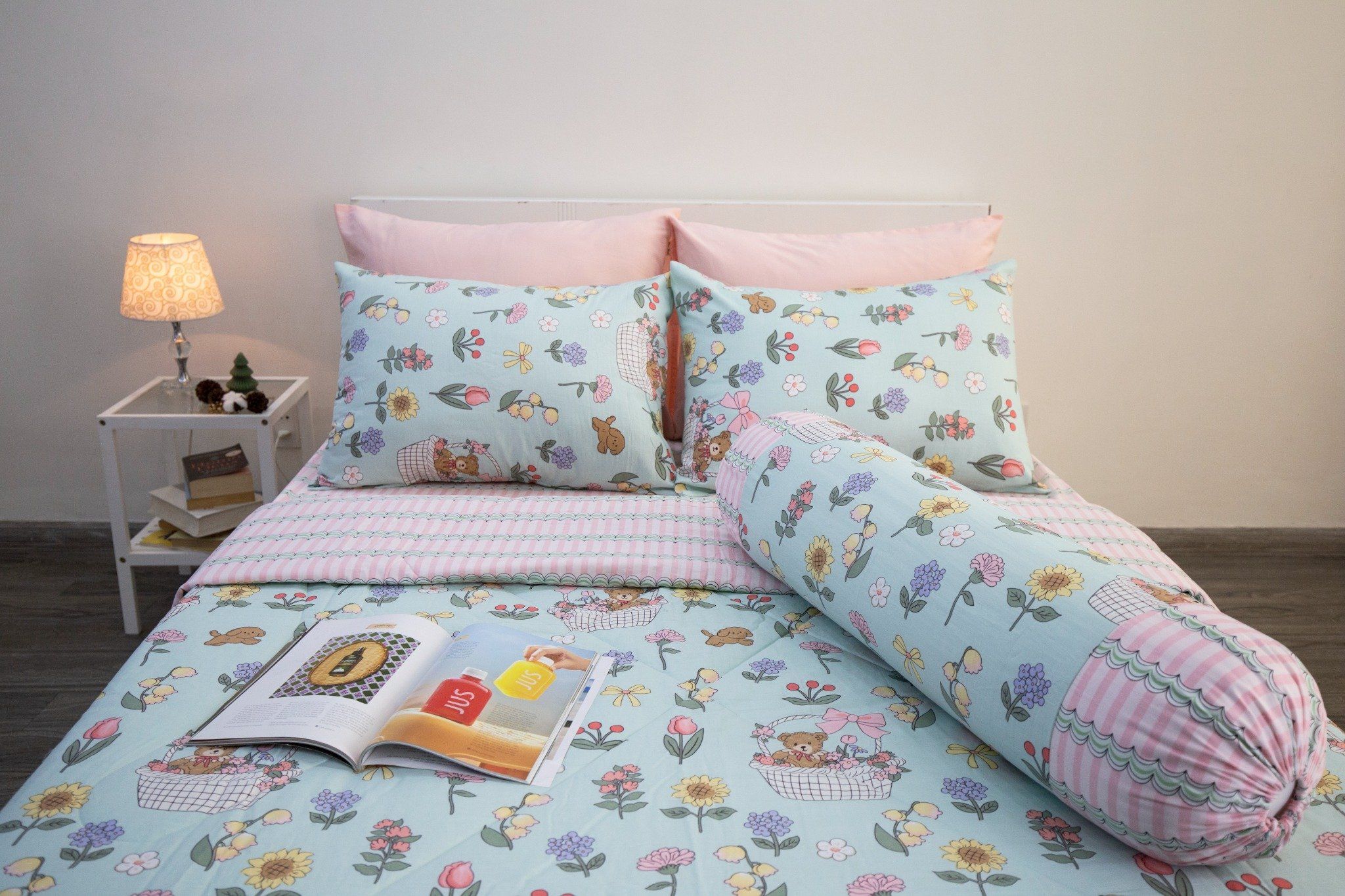  BỘ DRAP GIƯỜNG COTTON CM XANH MINT VƯỜN HOA - NGỌC HẠNH BEDDING 