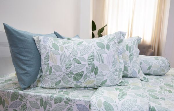 Bộ Drap Giường Tencel Lụa Lá Xanh Mint - Drap Giường Tencel Cao Cấp Ngọc Hạnh