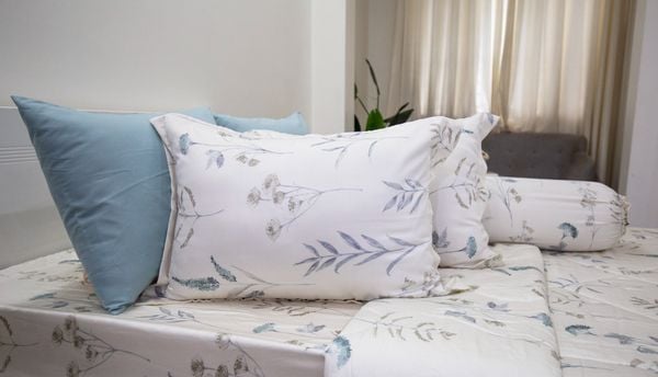 Bộ Drap Giường tencel lụa 80s Bông Cỏ Vàng Kem - Ngọc Hạnh Bedding