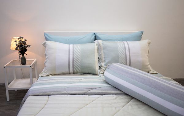 Bộ Drap Giường Tencel lụa 80s Sọc Xanh Xám - Ngọc Hạnh Bedding