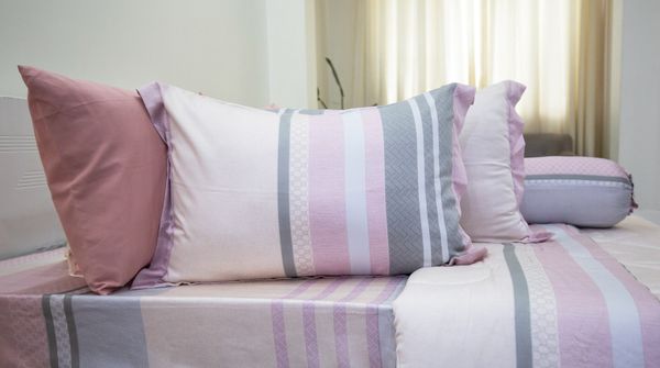 Bộ Drap Giường tencel lụa 80s Sọc Hồng - Drap Giường Ngọc Hạnh
