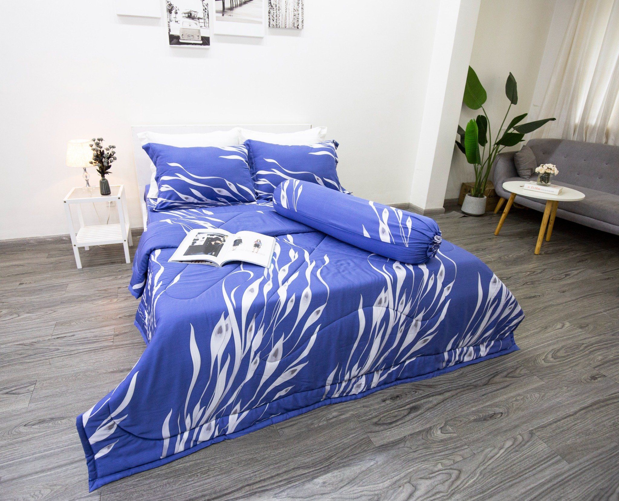  Bộ Drap Giường Tencel Lụa lông công xanh đậm - Drap Giường Tencel Ngọc Hạnh 