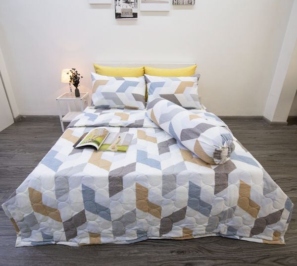 Bộ Chăn Ga Microfiber Gạch Vàng - Ngọc Hạnh Bedding