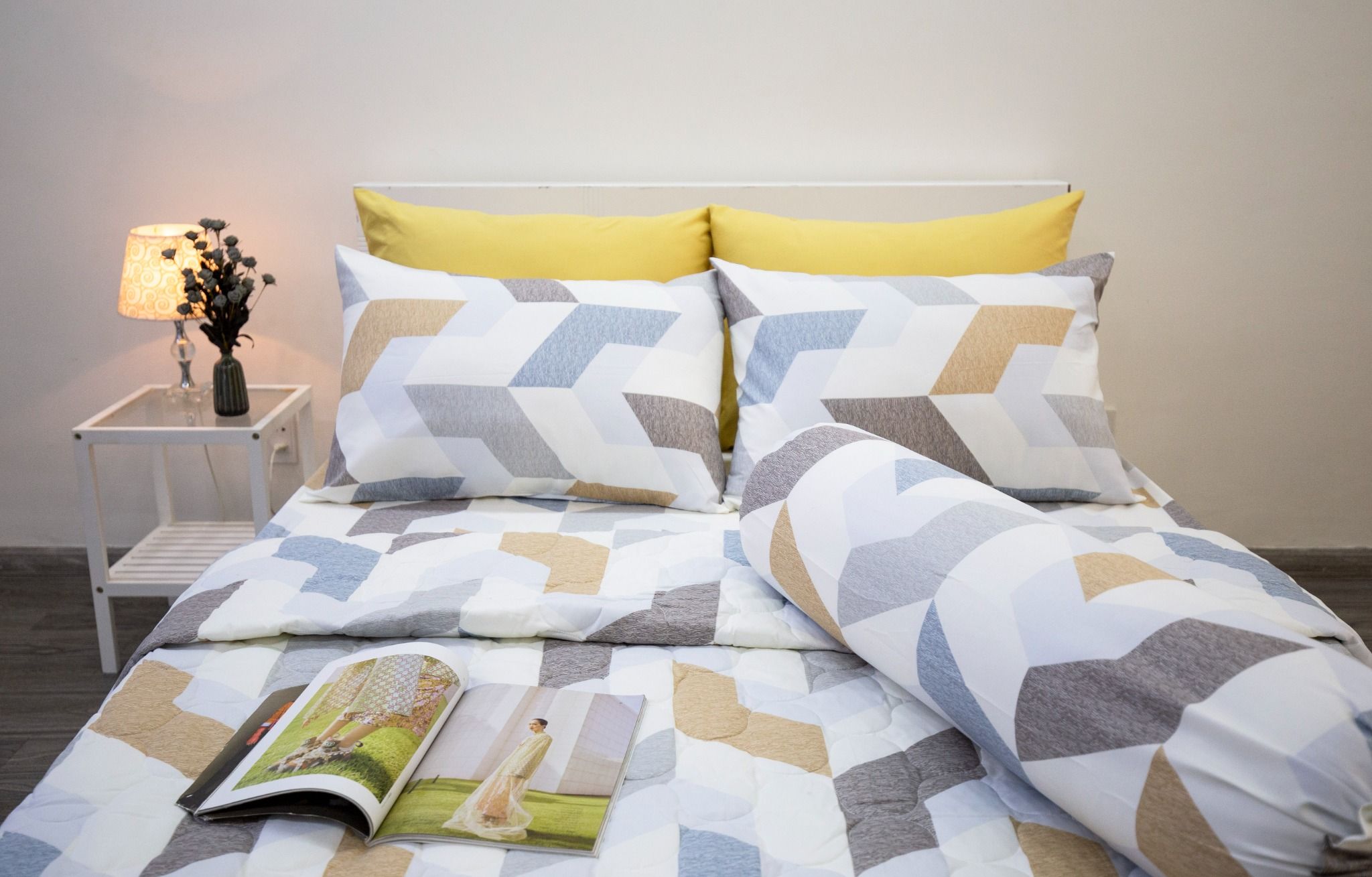  Bộ Chăn Ga Microfiber Gạch Vàng 