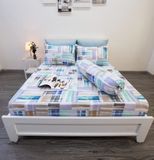  Bộ Chăn ga Microfiber Gạch Xanh Tím 