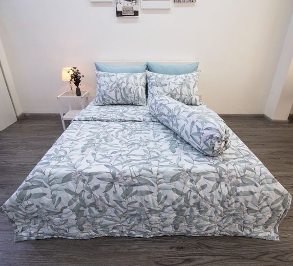 Bộ Drap Giường Microfiber Lá Trúc Xanh - Ngọc Hạnh Bedding