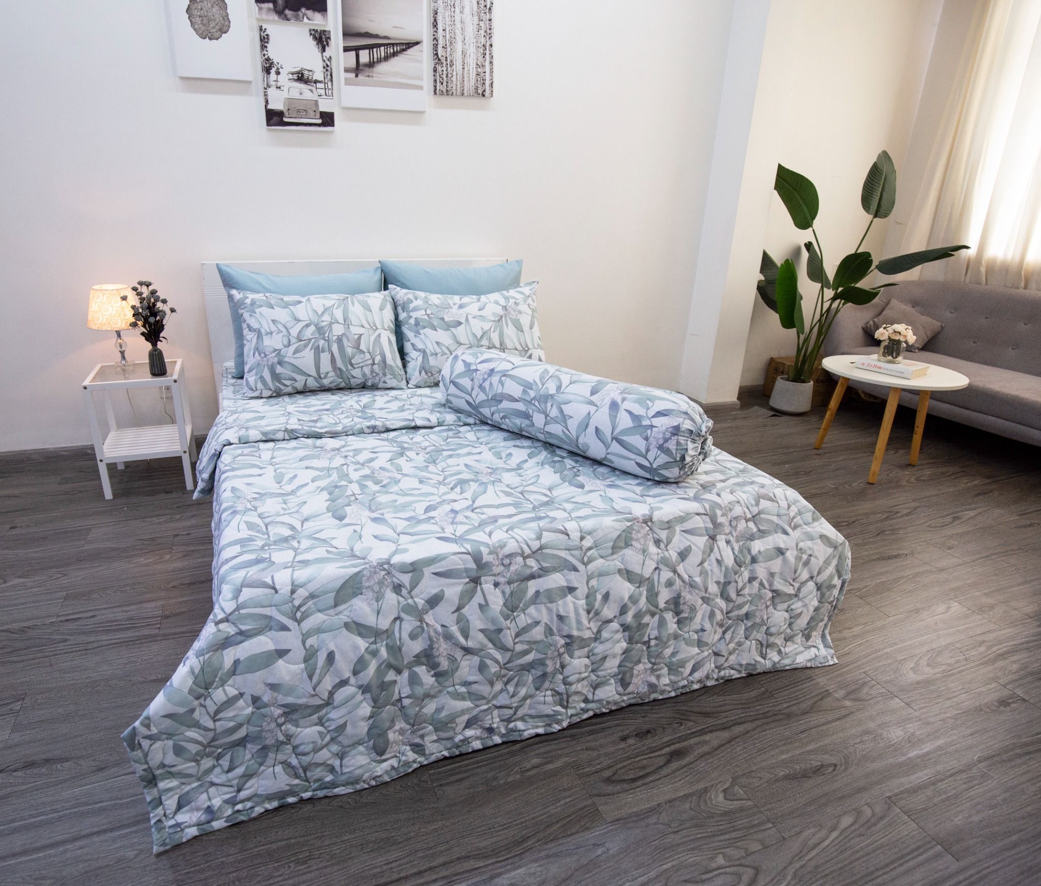  Bộ Drap Giường Microfiber Lá Trúc Xanh 