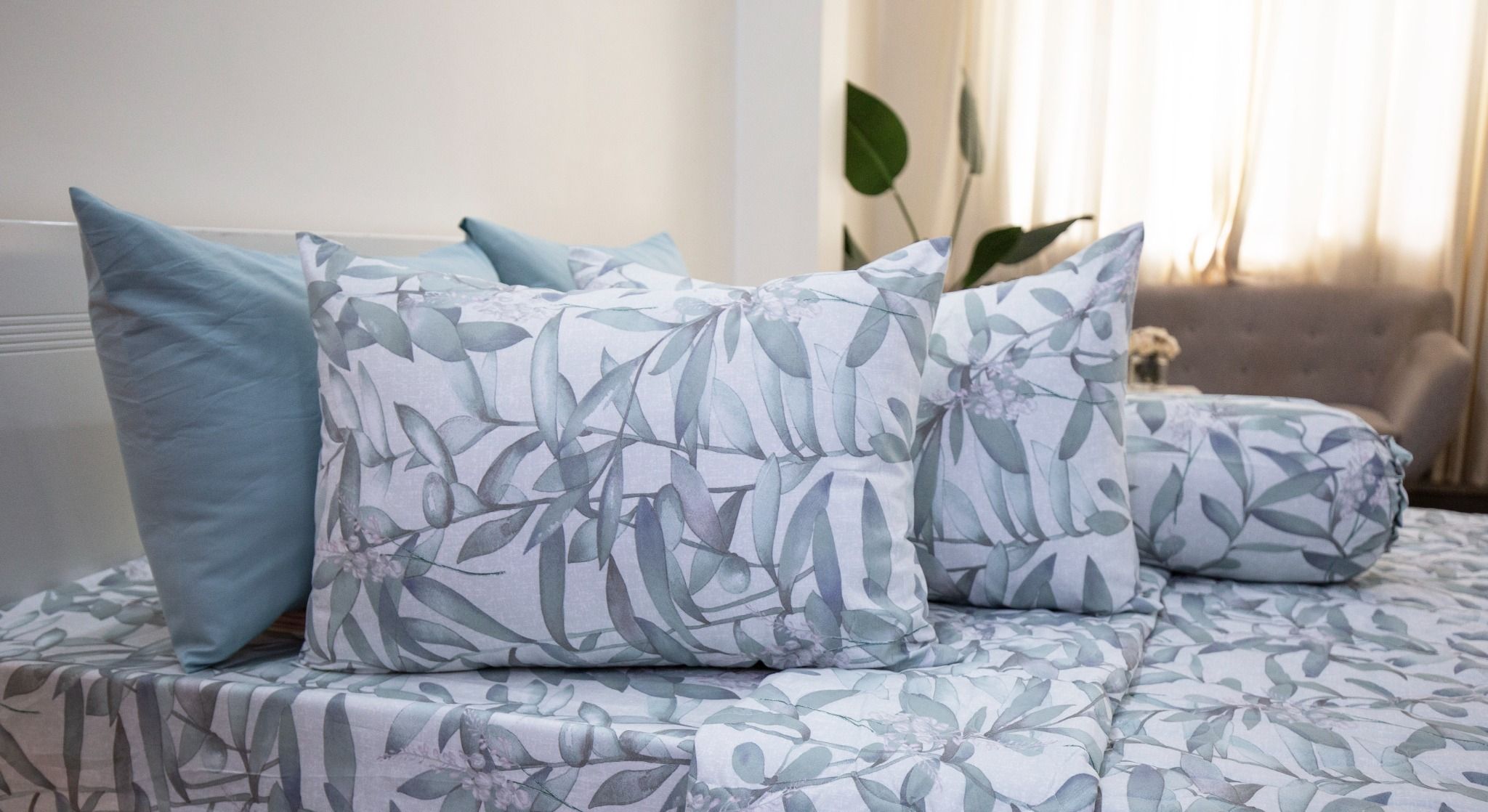  Bộ Drap Giường Microfiber Lá Trúc Xanh 