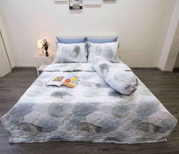 Bộ Chăn Ga Microfiber Loang Xám Xanh - Ngọc Hạnh Bedding