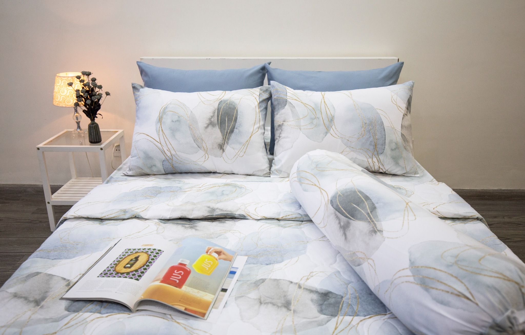  Bộ Chăn Ga Microfiber Loang Xám Xanh 
