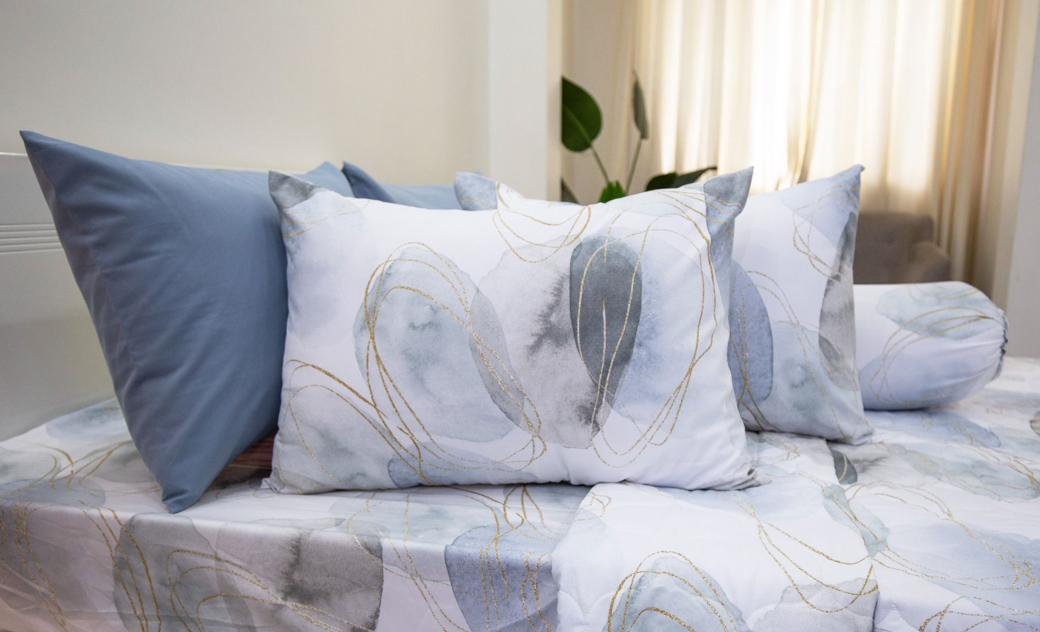  Bộ Chăn Ga Microfiber Loang Xám Xanh 