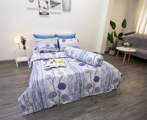 Bộ Chăn Ga Microfiber Rau Má Tím - Ngọc Hạnh Bedding