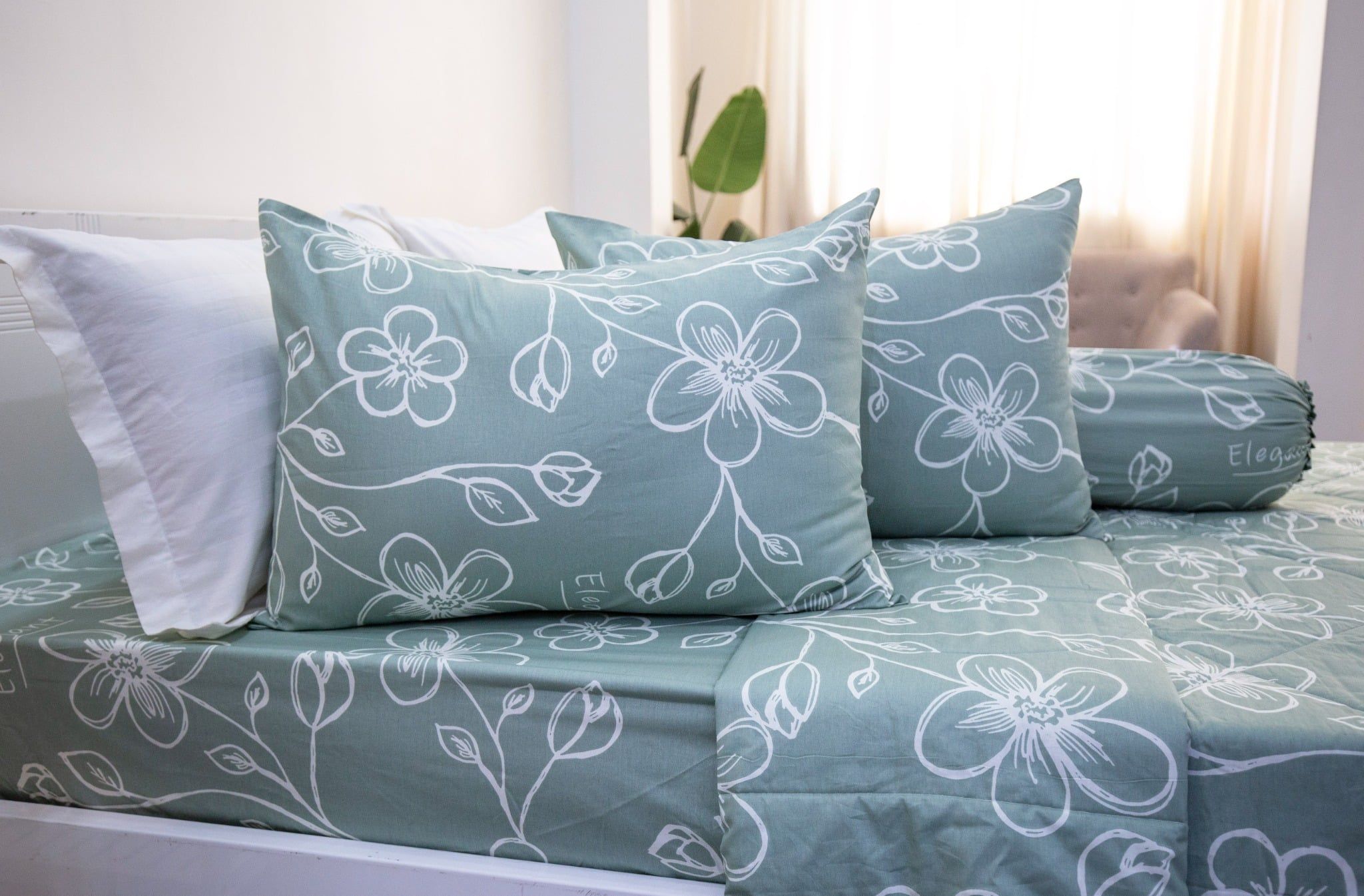  BỘ DRAP GIƯỜNG COTTON HOẠ TIẾT HOA XANH MINT - NGỌC HẠNH BEDDING 