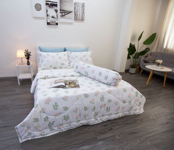 Bộ Drap Giường Tencel Silky hoa nhí xanh - Drap Giường Ngọc Hạnh