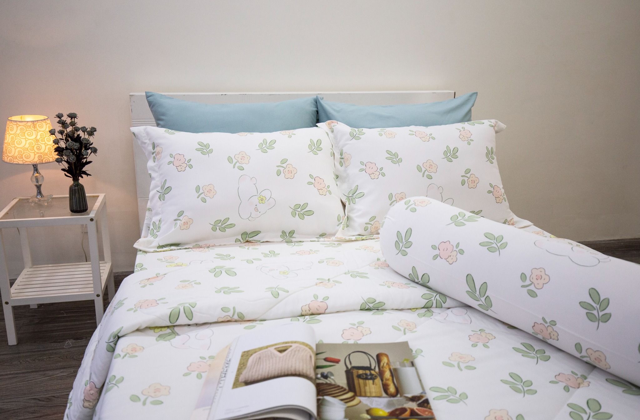  Bộ Drap Giường Tencel Silky hoa nhí xanh - Drap Giường Ngọc Hạnh 