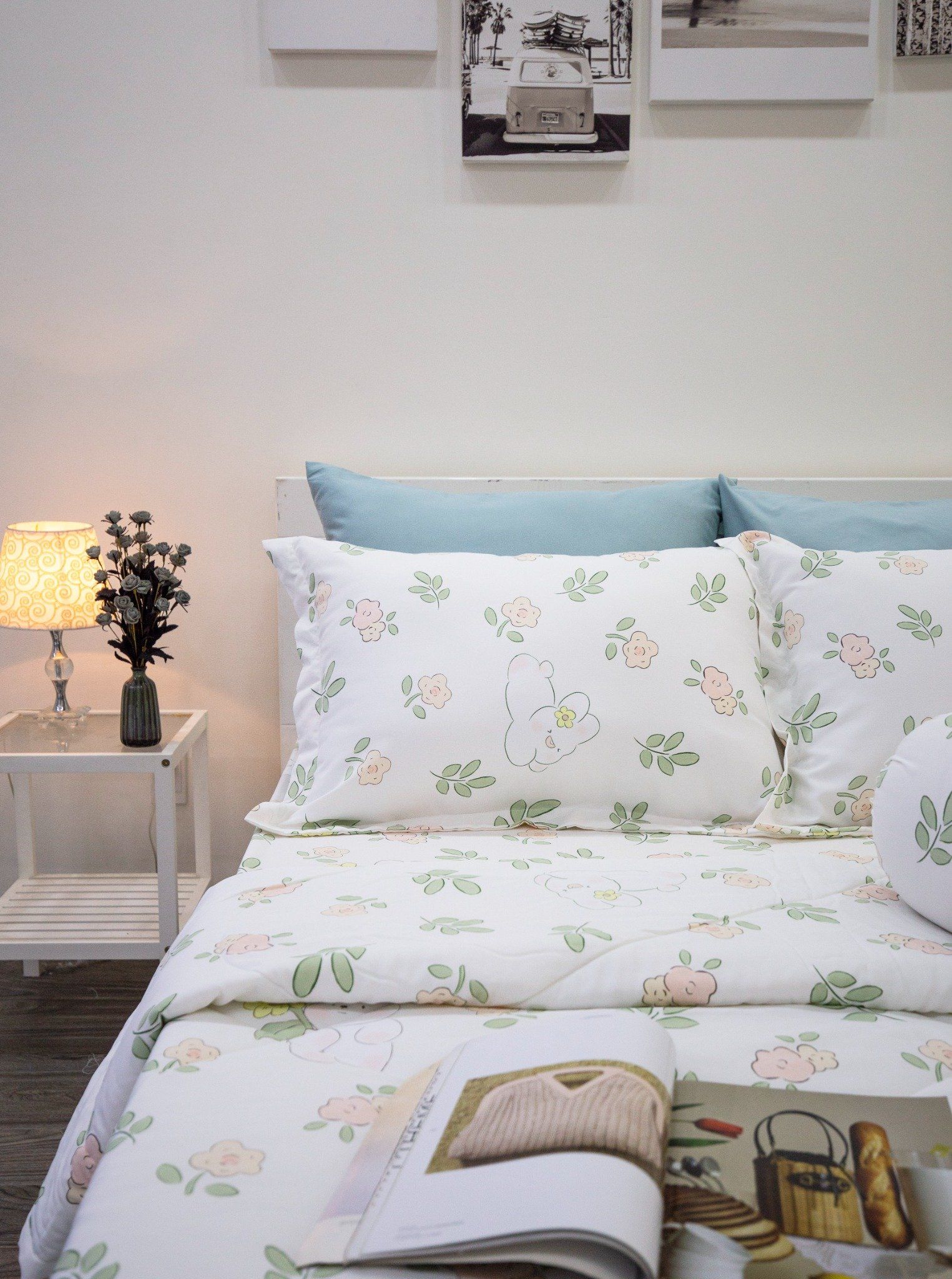  Bộ Drap Giường Tencel Silky hoa nhí xanh - Drap Giường Ngọc Hạnh 