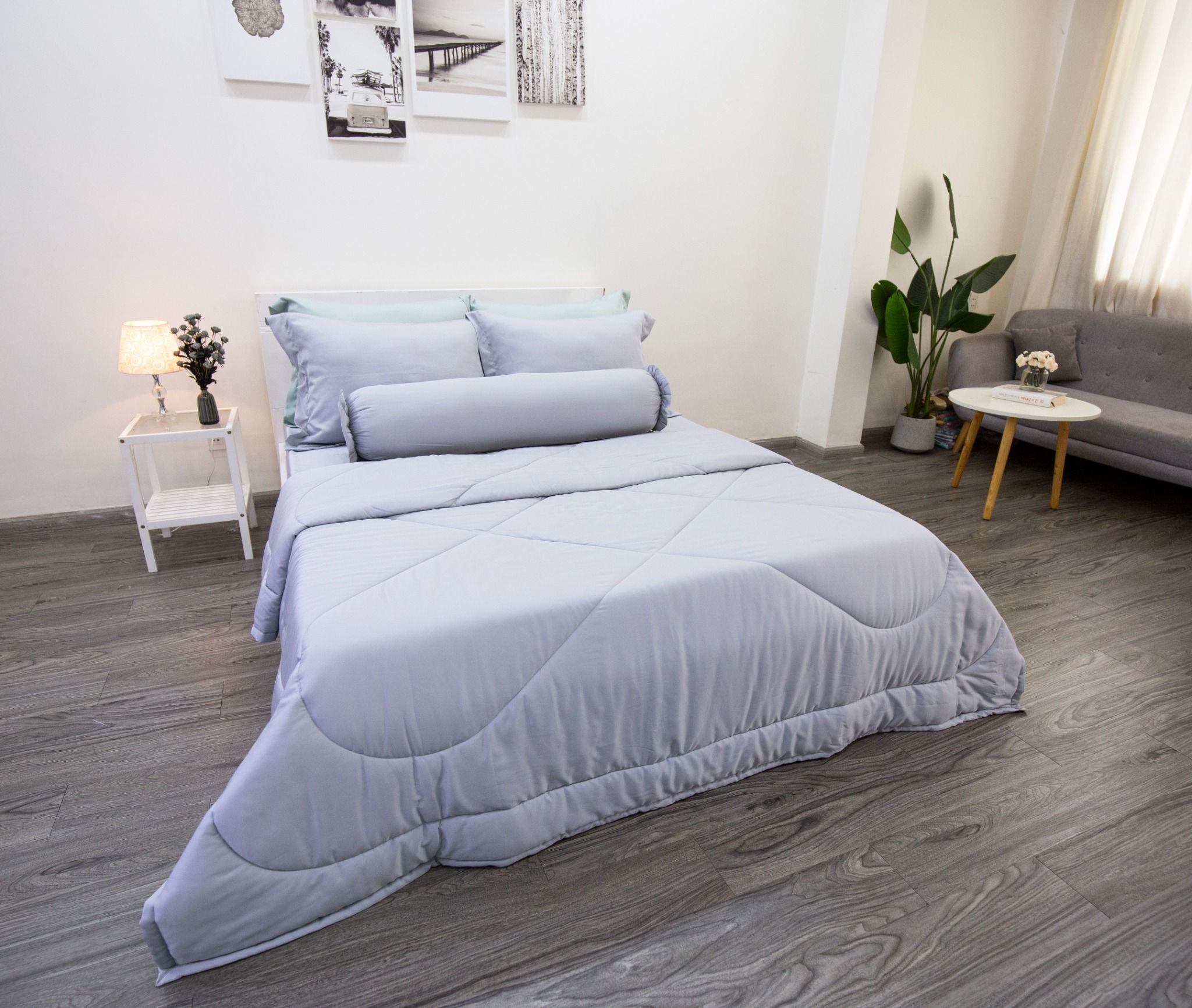  Bộ Drap Giường Tencel Lụa Xám Trơn 