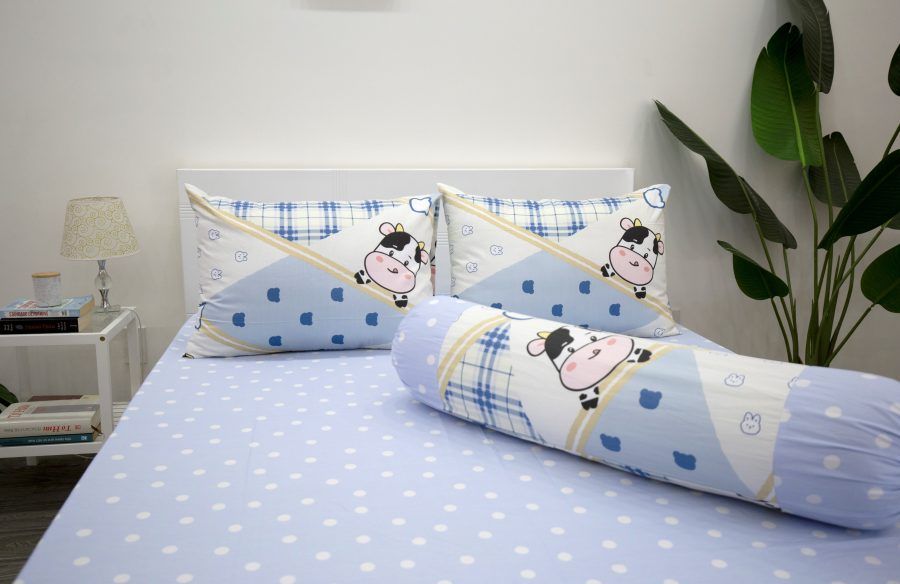  BỘ DRAP GIƯỜNG COTTON CM XANH TRẮNG BÒ SỮA nệm 5cm 10cm 15cm 20cm - NGỌC HẠNH BEDDING 