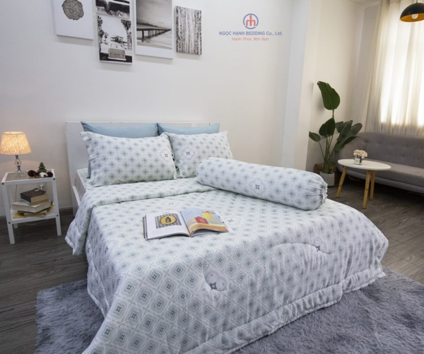 Bộ drap giường tencel lụa Caro Ô Vuông Hoa - Ngọc Hạnh Bedding