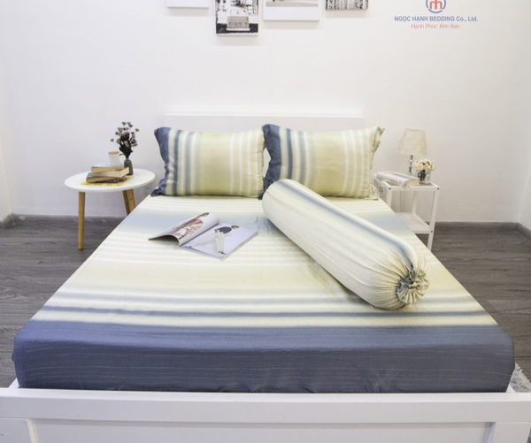 Bộ Drap Giường tencel lụa 80s Sọc Vàng Xanh - Ngọc Hạnh Bedding