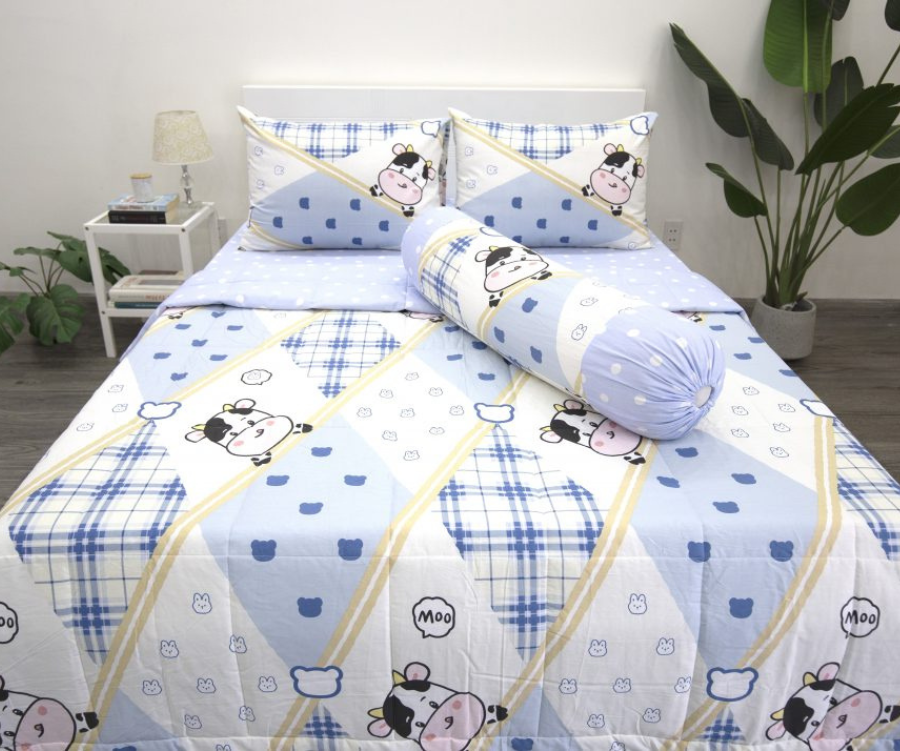  BỘ DRAP GIƯỜNG COTTON CM XANH TRẮNG BÒ SỮA nệm 5cm 10cm 15cm 20cm - NGỌC HẠNH BEDDING 