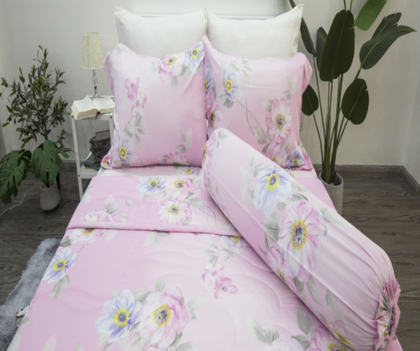 Bộ drap giường tencel lụa mẫu đơn hồng