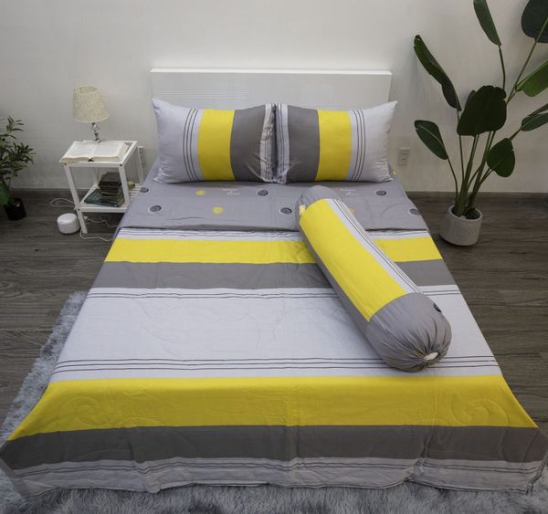 BỘ DRAP GIƯỜNG COTTON CM SỌC XÁM VÀNG - NGỌC HẠNH BEDDING