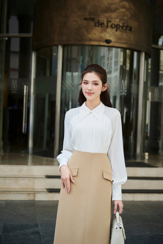 Áo sơ mi crepe xếp ly thân