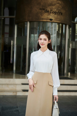Áo sơ mi crepe xếp ly thân