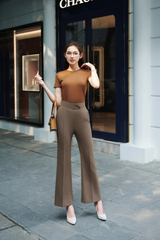 Áo thun gân nữ tay ngắn cổ tròn