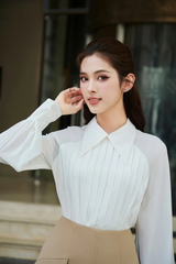 Áo sơ mi crepe xếp ly thân